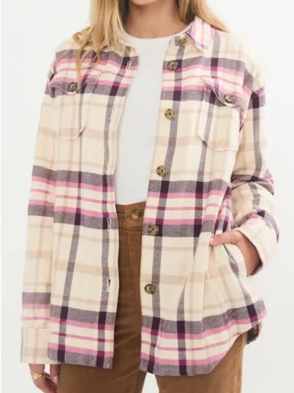 Marine Layer Small Plaid Flannel Shirt Shacket Jacket Cream Purple Granolagirl